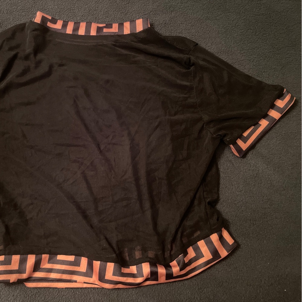 Fashion Print Black Sheer Crop Top